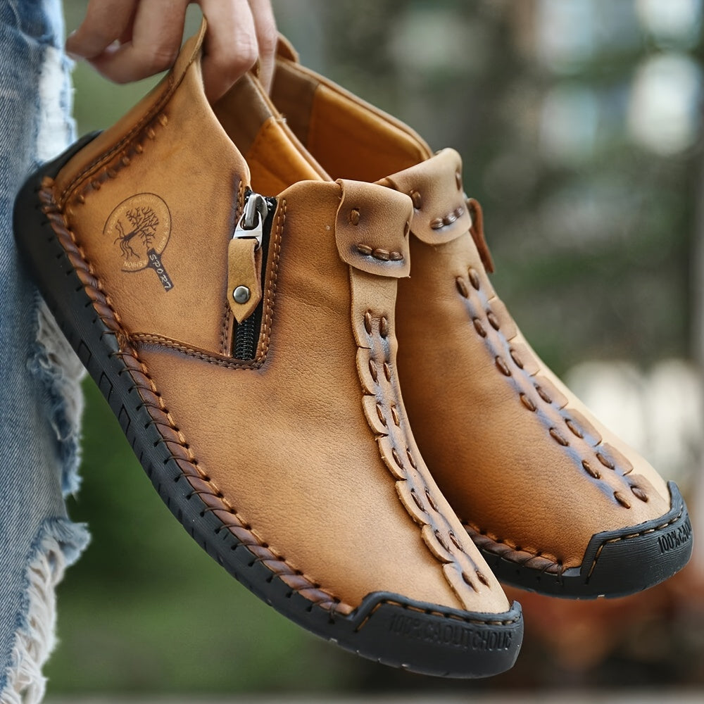 Men's Zipper Ankle Boots Vintage Rubber Sole Outdoor Shoes