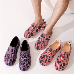 Men's Star & Stripe Print Hollow Out Closed Toe Clog Beach Sandals