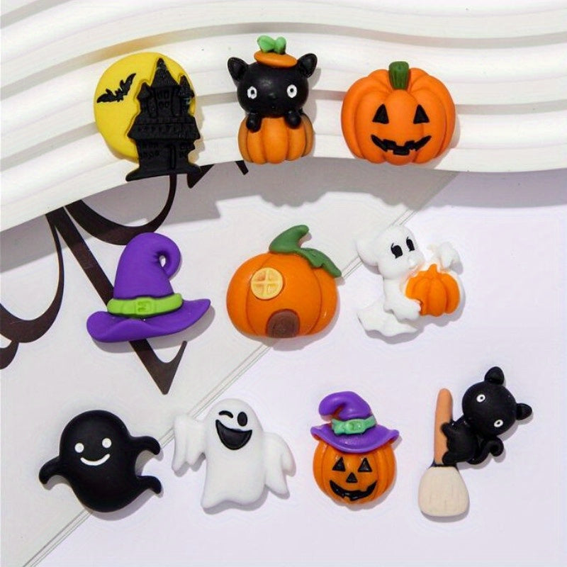 10pcs Halloween Resin Ornaments Charms Spider Skull Pumpkin Bat DIY Craft Decor