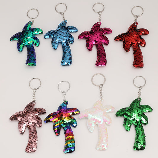 8pcs Coconut Tree Keychain Sequin Pendant Cartoon Bag Key Chain Keyring