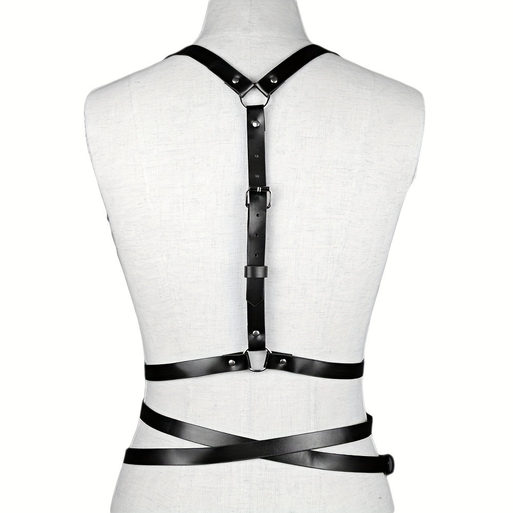Cross Hollow Chest Harness Belt for Women PU Leather Gothic Corset