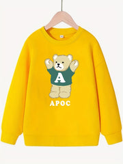 Bear Pattern Round Neck Sweatshirt For Girls Long Sleeve Top Pullovers