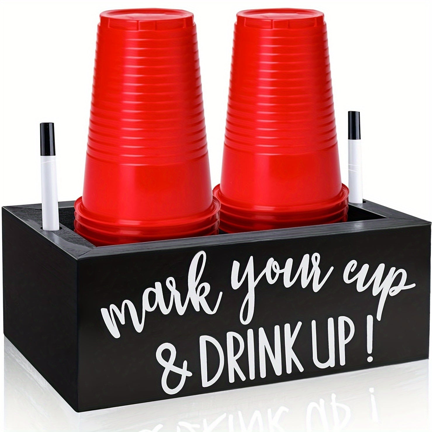 Rustic Wooden Cup Holder with Marker Slot