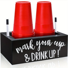 Rustic Wooden Cup Holder with Marker Slot