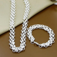 925 Silver Necklace Bracelet Set for Women Men