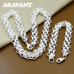 925 Silver Necklace Bracelet Set for Women Men