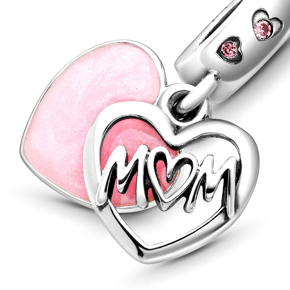 925 Silver Heart & Mum Charm Pendants for Bracelets - Women Birthday Party Gift