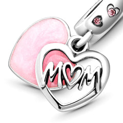 925 Silver Heart & Mum Charm Pendants for Bracelets - Women Birthday Party Gift