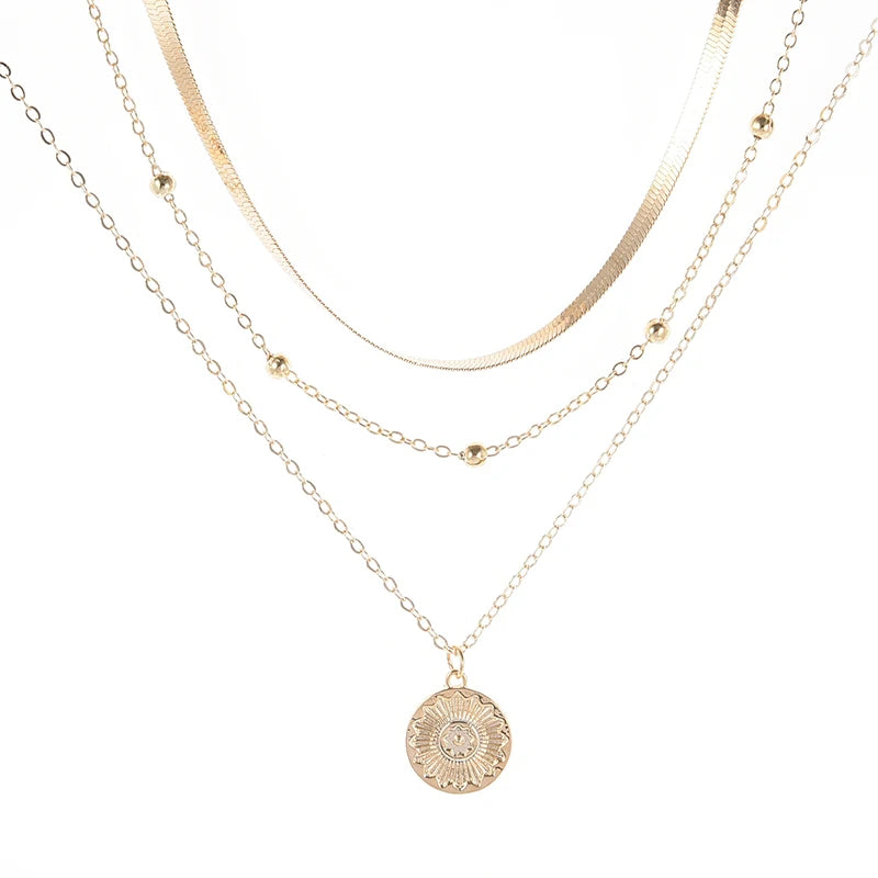 925 Silver Triple-Layer Round Necklace Snake Chain Ball Chain