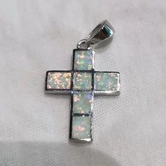 925 Silver Australian Fire Opal Cross Pendant Necklace Gift
