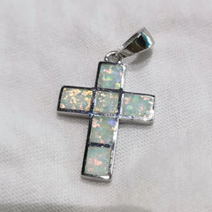 925 Silver Australian Fire Opal Cross Pendant Necklace Gift