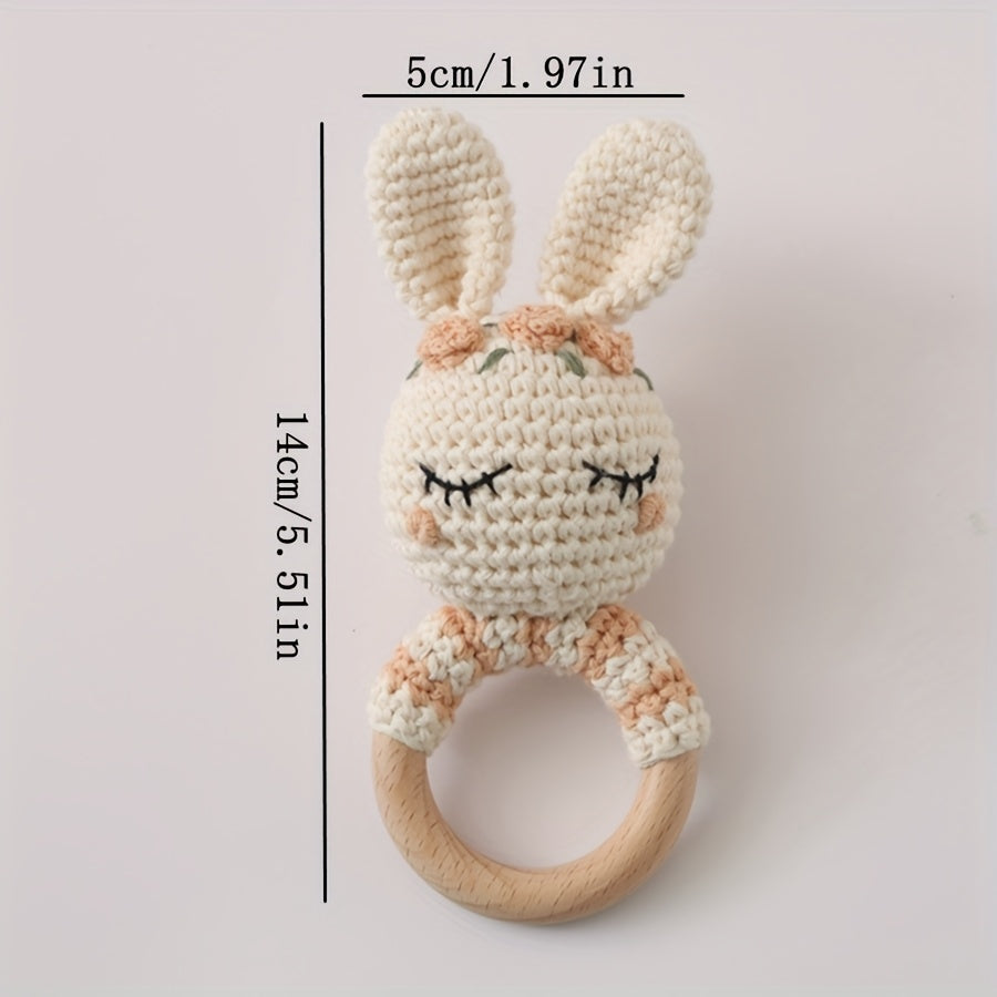 Handwoven Rabbit Plush Ring Toy for Babies