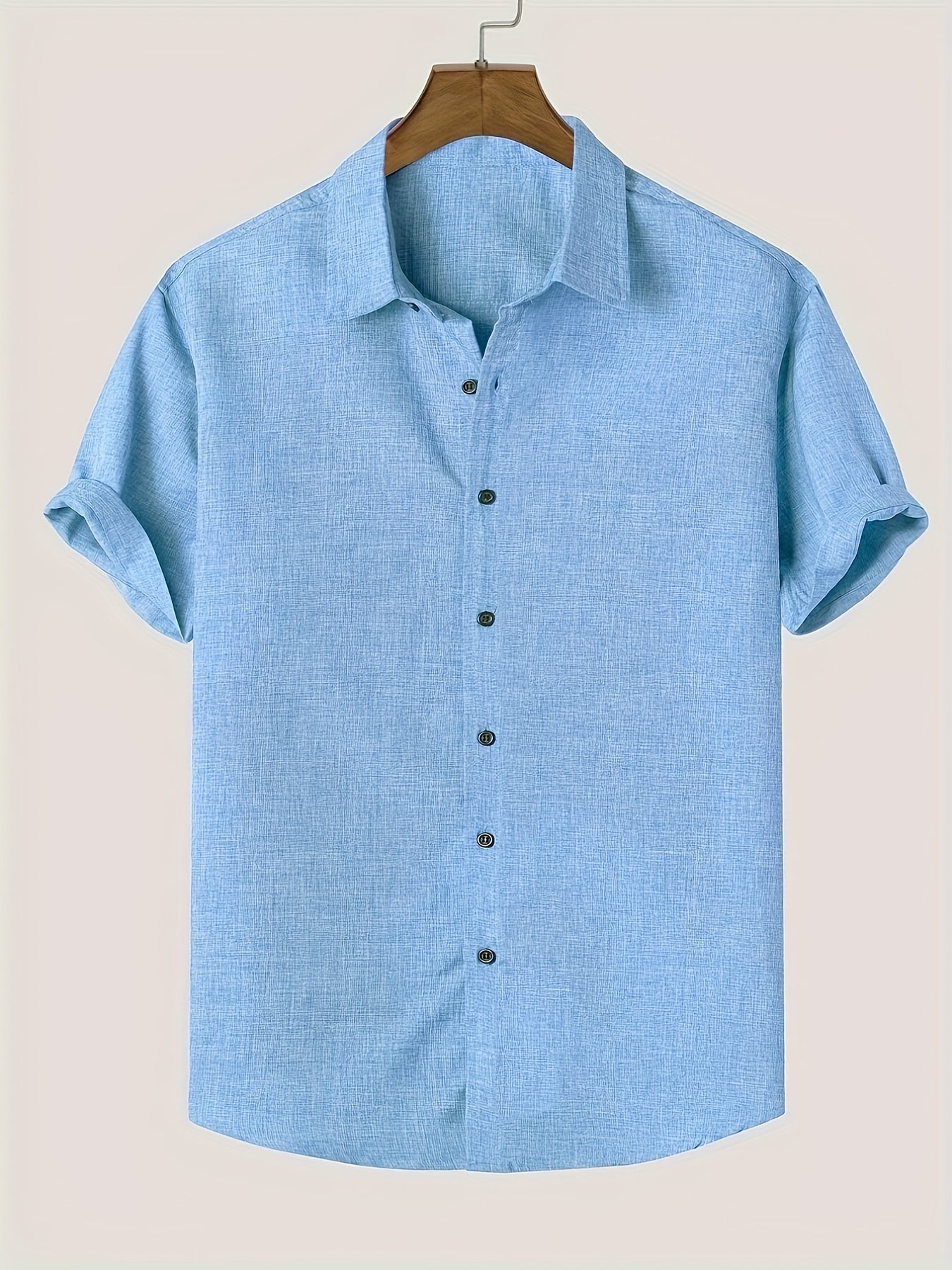 Men's Solid Lapel Short Sleeves Button Up Shirt