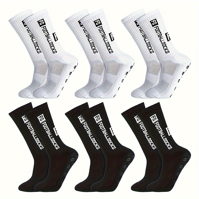 6 Pairs Non-Slip Crew Socks for Soccer Running Hiking