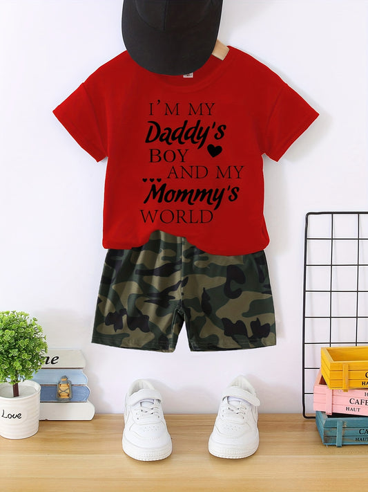 Boys Camo Print T-shirt & Shorts Set Casual Summer Outfit