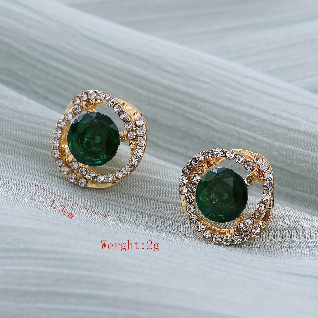 Emerald Crystal Floral Stud Earrings Retro Style 18K Plated Jewelry