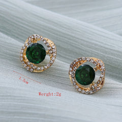 Emerald Crystal Floral Stud Earrings Retro Style 18K Plated Jewelry