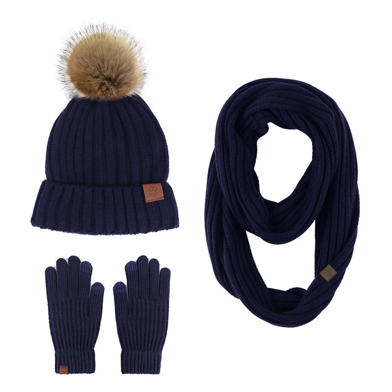 Winter Women's Fur Ball Knit Hat Scarf Gloves Set - Valentines