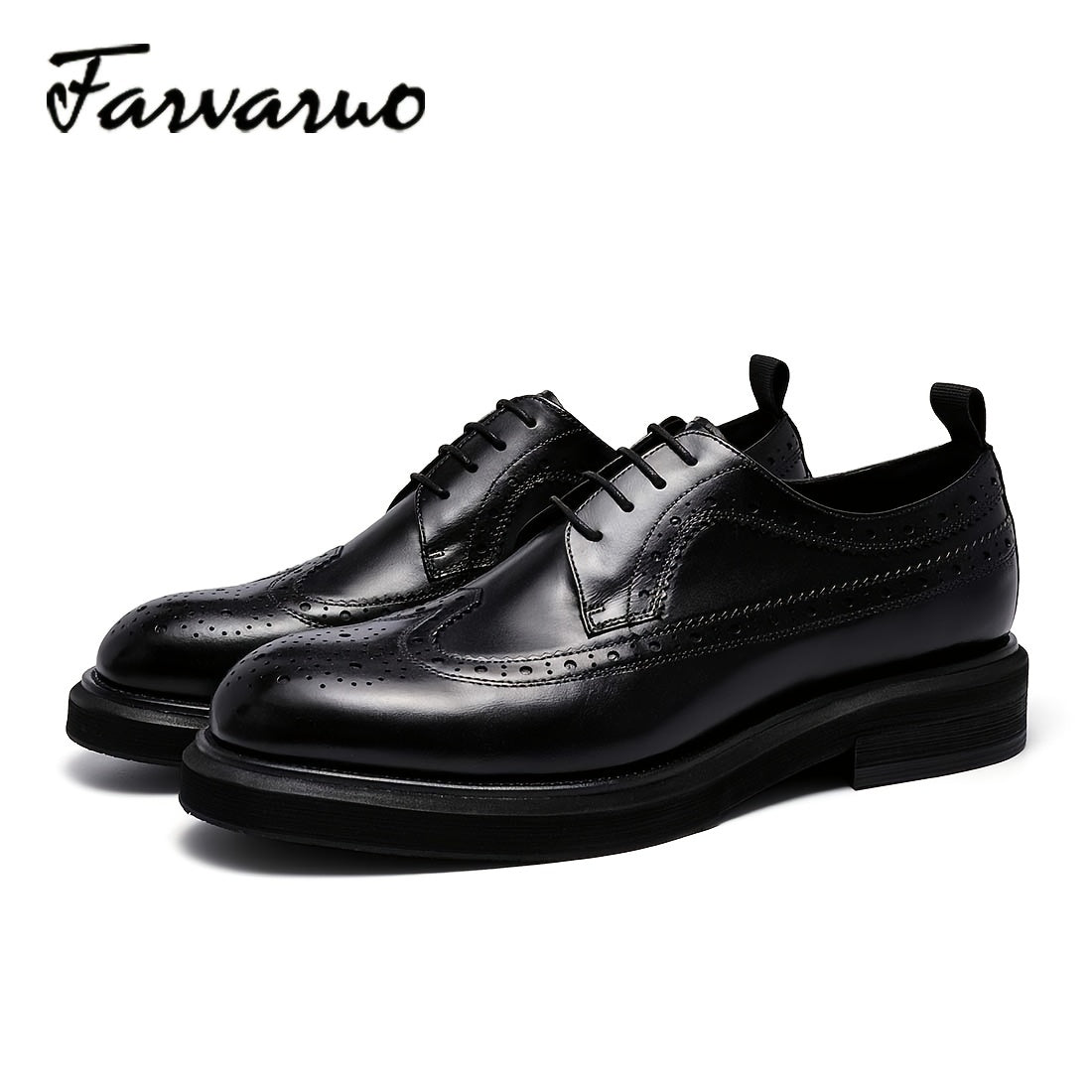 FARWARWO Men's Leather Wingtip Brogue Derby Shoes for Party Wedding