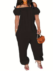 Off Shoulder Bubble Sleeve Jumpsuit
