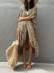  Boho Kimono Leopard Print Batwing Sleeve Cover Up
