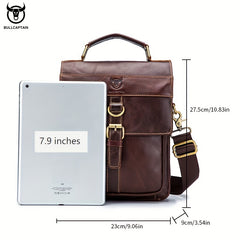 BULLCAPTAIN Leather Messenger Bag Briefcase Large Capacity Single Shoulder Bag