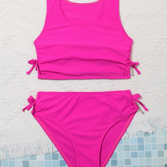 2pcs Girl's Solid Bikini Set Bowknot Bathing Suit for Beach Vacation