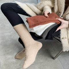 6 Pairs Solid Fuzzy Socks Mid Tube Women's Stockings