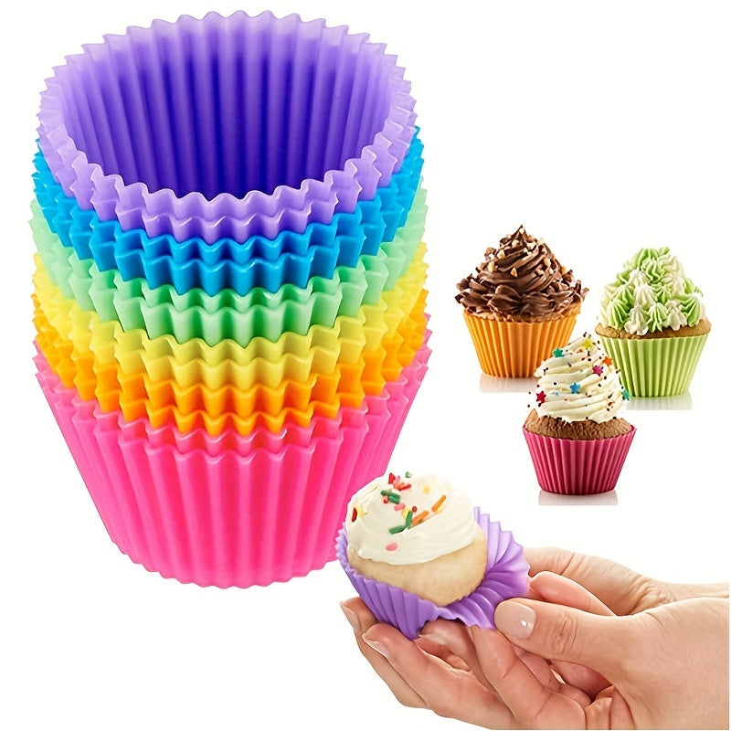 12pcs Reusable Silicone Baking Cups Multicolor Muffin Liners For Home Kitchen