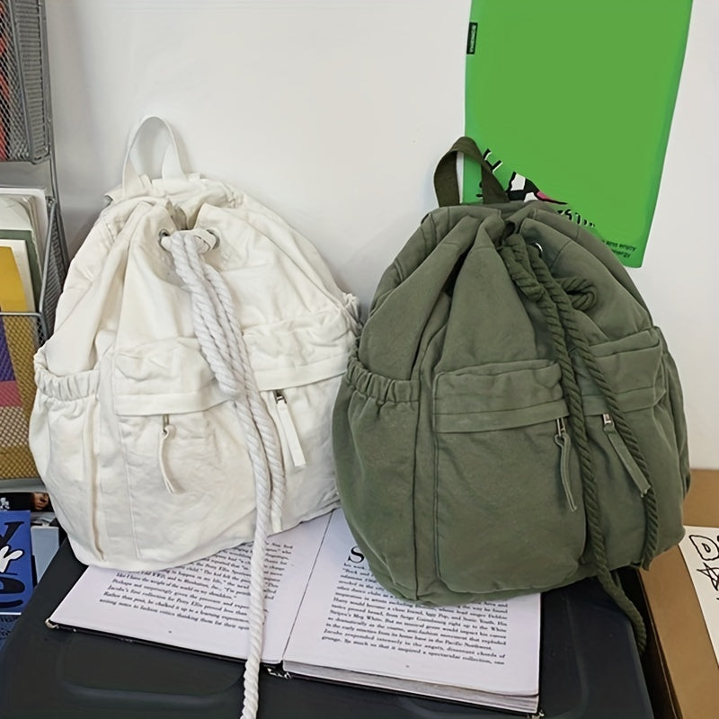 Casual Solid Backpack Drawstring Minimalist Sports Rucksack