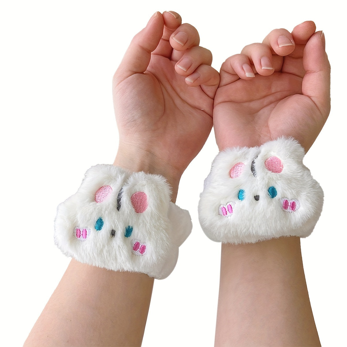 2pcs Rabbit Hair Soft Wrist Washband Set for Makeup & Spa