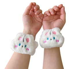 2pcs Rabbit Hair Soft Wrist Washband Set for Makeup & Spa