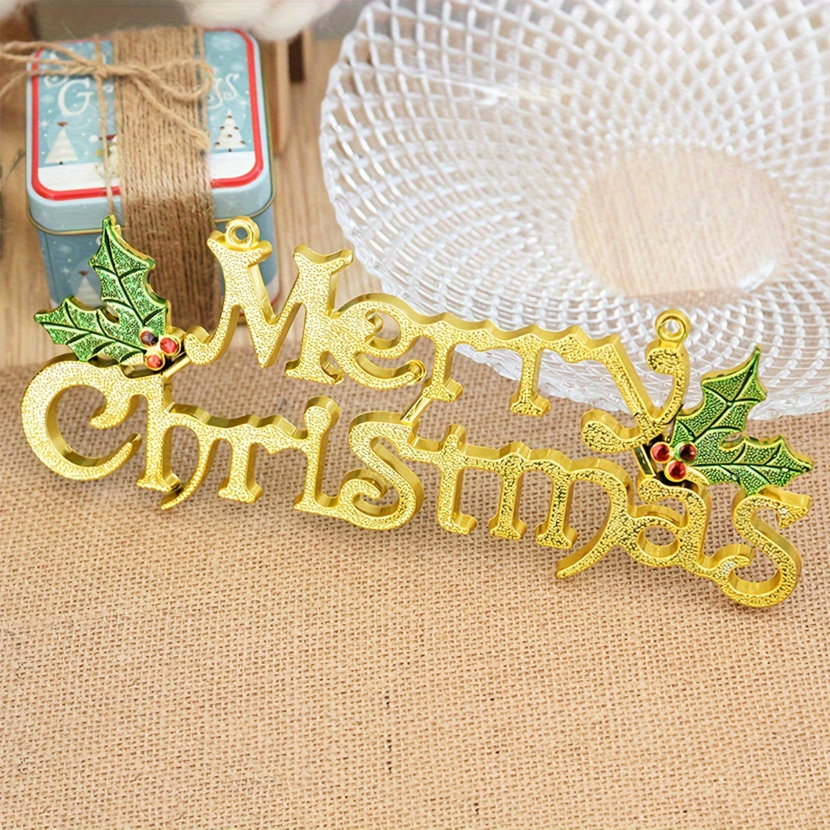 Golden Merry Christmas Decorative Sign Tree Pendant