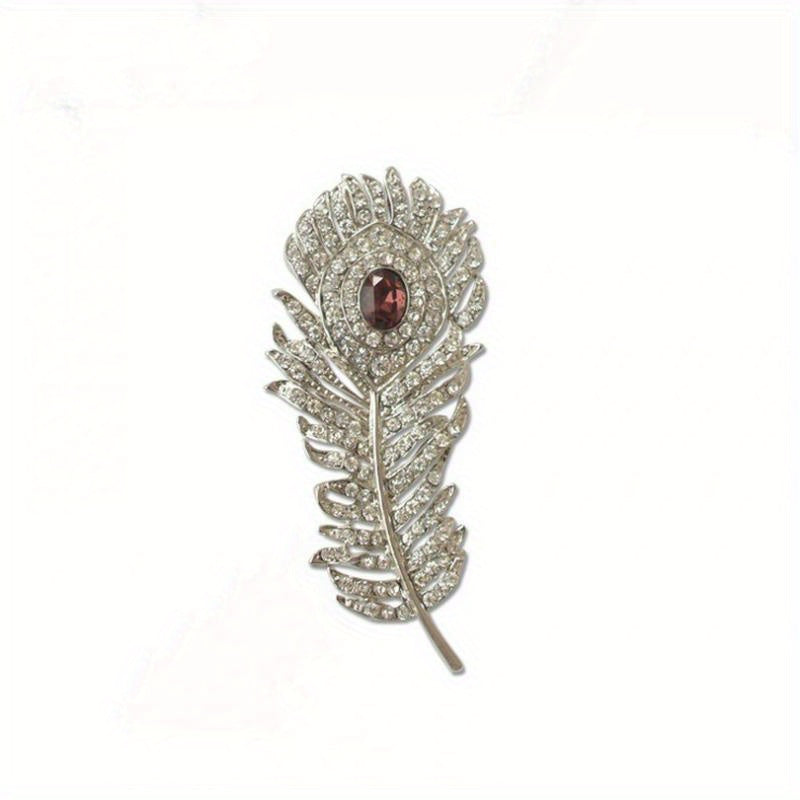 Feather Brooch Lapel Pin Rhinestone Inlaid Party Wedding Jewelry