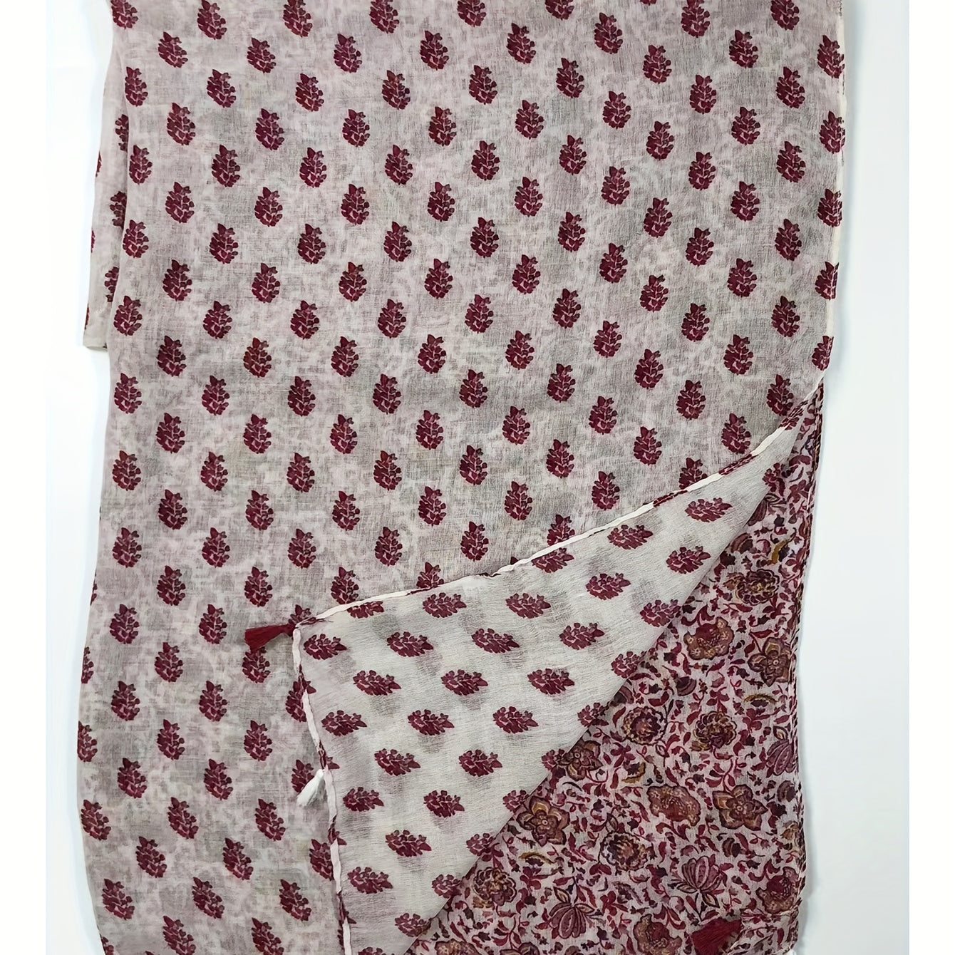 Red Printed Yarn Scarf Thin Soft Comfortable Fringed Shawl