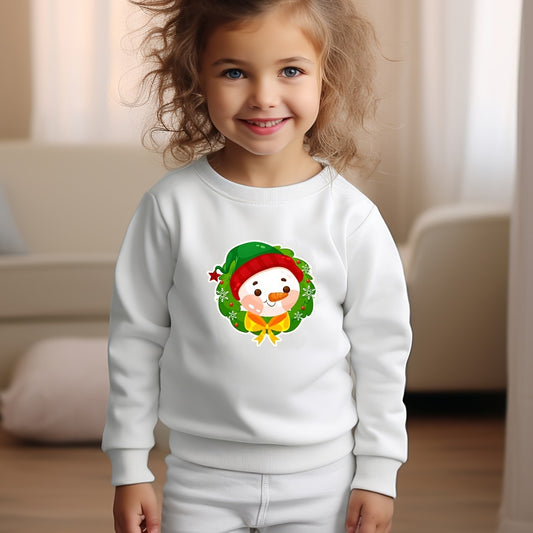 Cartoon Snowman Print Long Sleeve Sweatshirt Girls Pullover