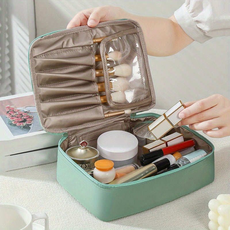 Travel Cosmetic Bag with Makeup Brush Holder Waterproof Portable Toiletry Case