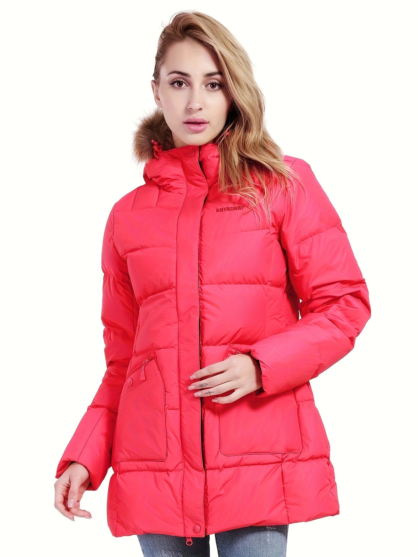 Women's Hooded Puffer Down Jacket Lightweight Full Zip Thermal Outwear