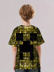 Purple Cubes Print Kid's T shirt Casual Short Sleeve Top Unisex Tee