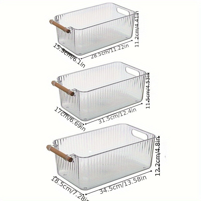 Striped Handle Wooden Kitchen Bathroom Storage Box