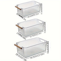 Striped Handle Wooden Kitchen Bathroom Storage Box