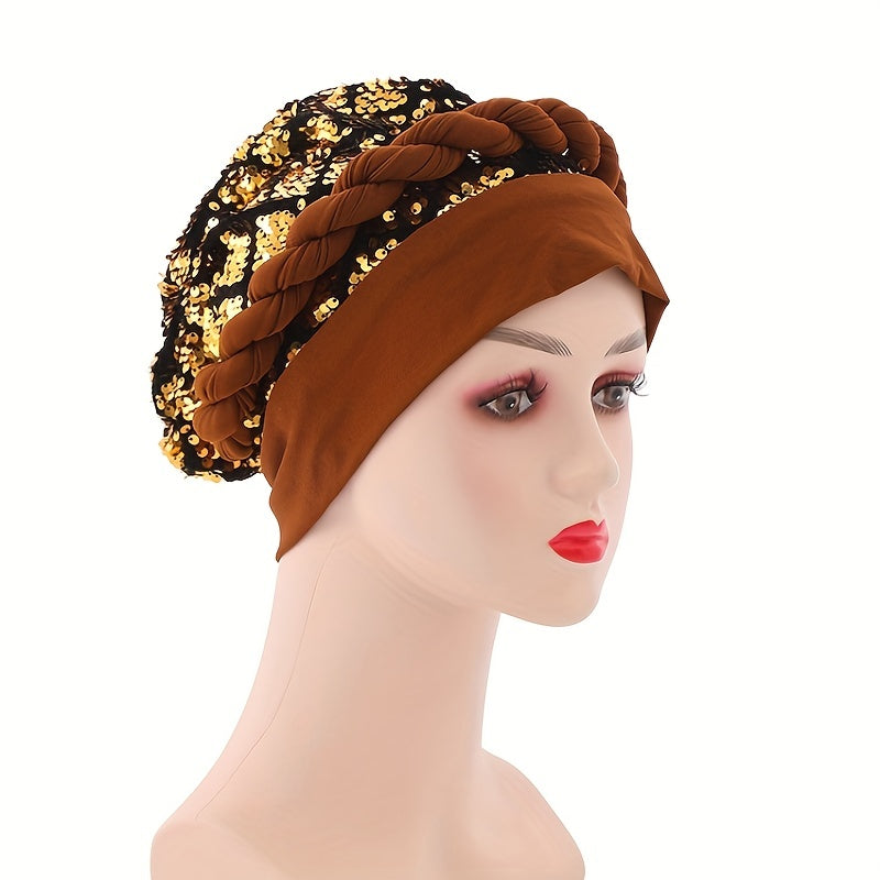 Sequin Turban Cap Head Wrap Solid Ramadan Head Scarf