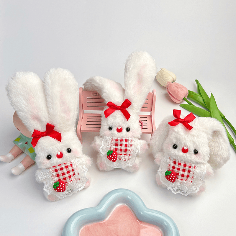 3pcs Rabbit Squeaking Plush Keychain Backpack Decor Dolls