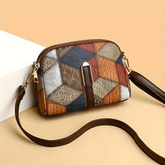 Colorblock Crossbody Bag with Rhombus Print Shoulder Purse