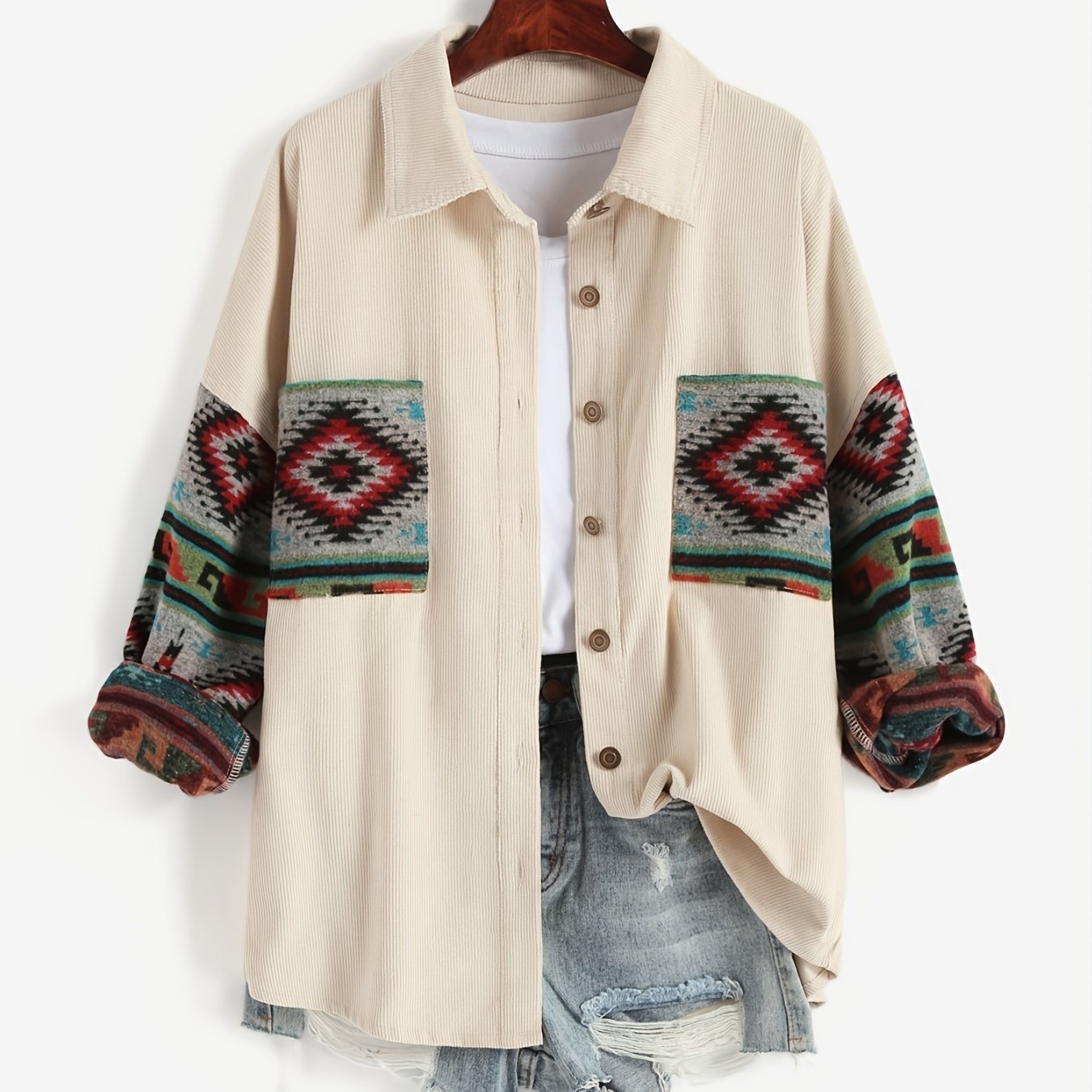 Retro Long Sleeve Lapel Jacket Casual Outerwear