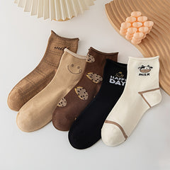 5 Pairs Cartoon Print Socks Women's Stockings