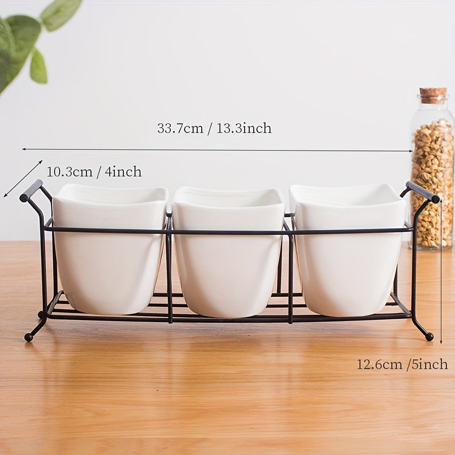 Ceramic & Fork Holder Set with Iron Frame Kitchen Storage