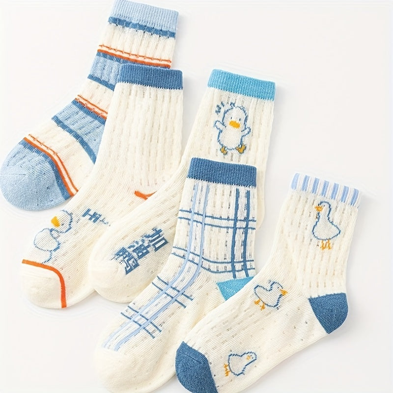 Kids Mesh Cotton Crew Socks Duck Pattern