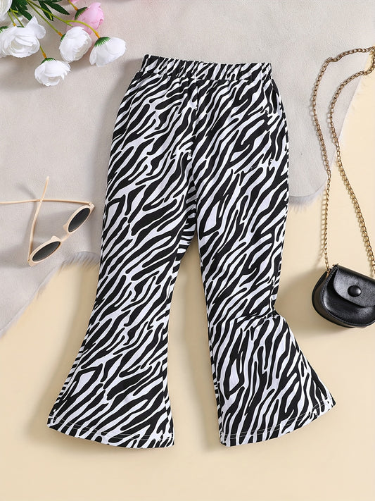 Girls' Moire Flare Leg Pants Stretch Casual Pants