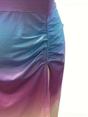  Ombre Print Drawstring Tank Dress